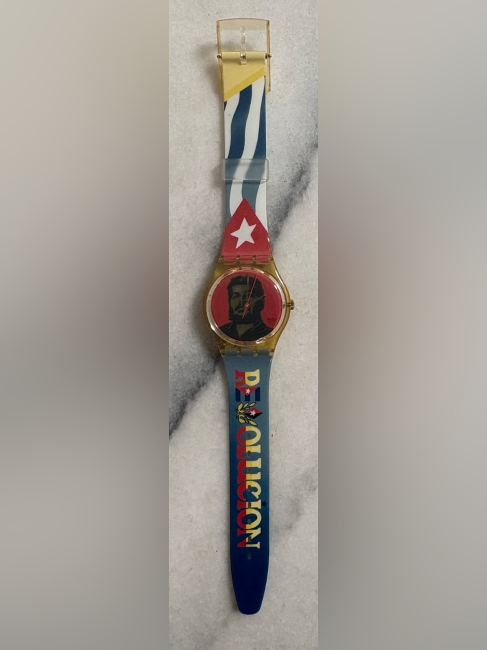 Che Guevara JG115 1995 Swatch Wristwatch in Red, Blue and Gold